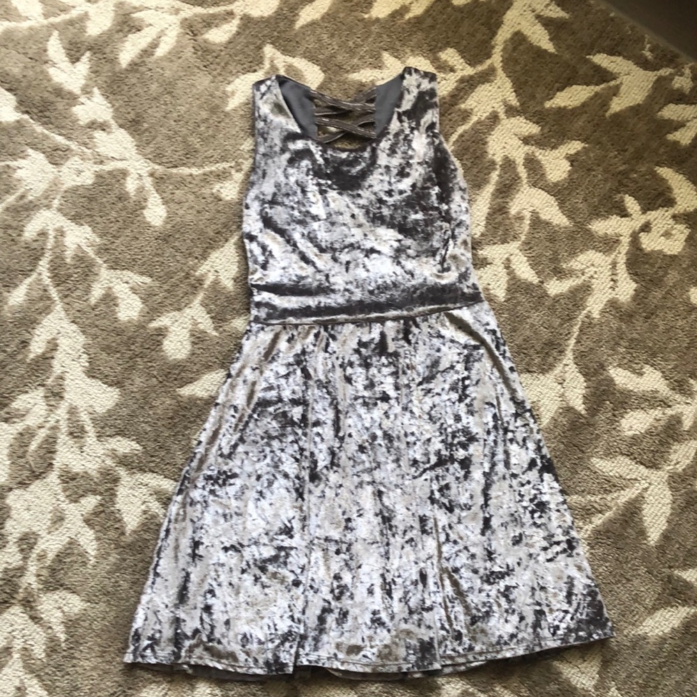 Area code 407 silver crushed velvet skater dress